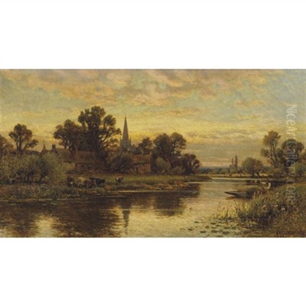 Landscape With Cattle Watering By A Stream - view 1