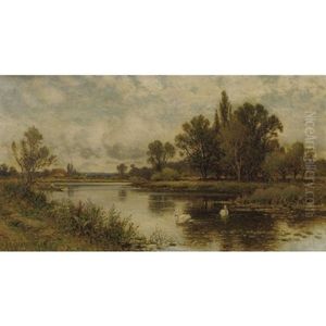 Landscape With Pond And Swanns by Alfred Augustus Glendening Sr.
