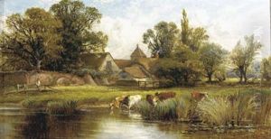 On The River (+ Cattle Watering; Pair) by Alfred Augustus Glendening Sr.
