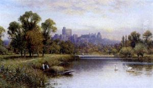On The Thames With A View Of Windsor Castle by Alfred Augustus Glendening Sr.