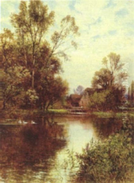 Figure Outside A Cottage By A Duck Pond - view 1