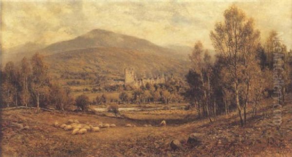Shepherd And Sheep In A Landscape With A Castle Beyond - view 1
