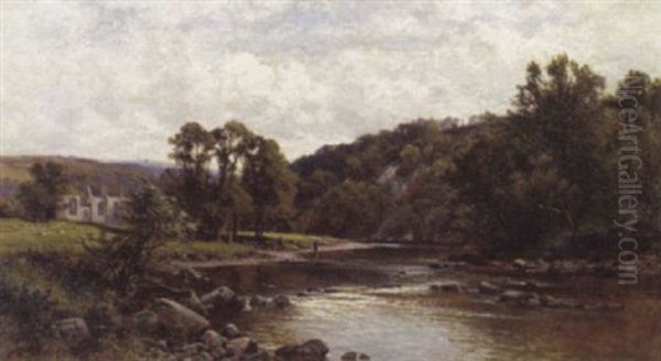 English River Landscape With Fishermen And Church Ruins - view 1