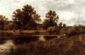 A River Scene With A Figure In A Punt, Near Stratford-on-avon by Alfred Augustus Glendening Sr.