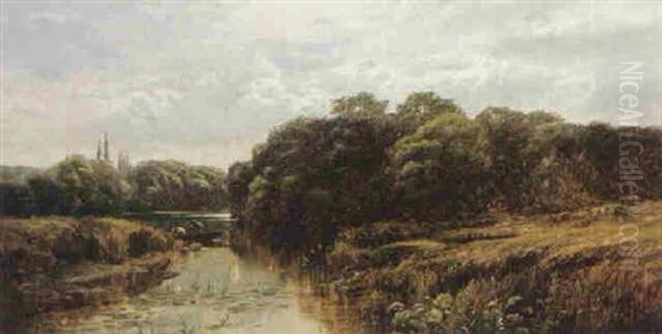 Figures In A Punt In A Wooded River Landscape - view 1