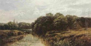 Figures In A Punt In A Wooded River Landscape