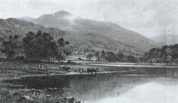 Cattle Watering In A Mountainous Landscape - view 1