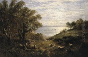 Sheep On A Coastal Path by Alfred Augustus Glendening Sr.