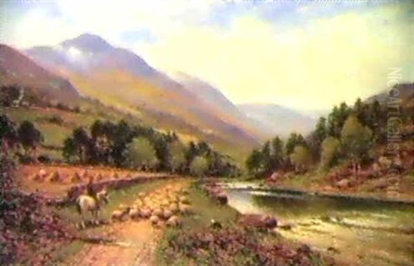 A River Valley With Mounted Shepherd And Flock - view 1