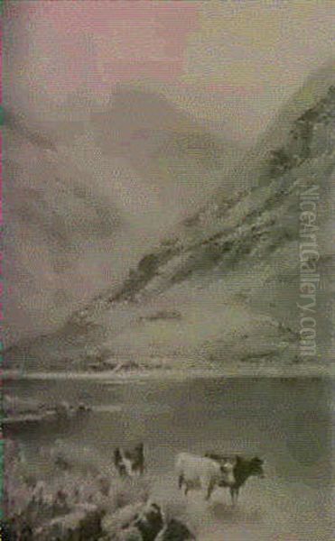 Cattle Watering In A Highland Valley - view 1