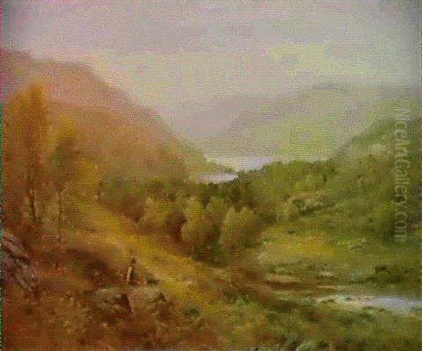 A Shepherd Boy With His Dog In A Highland Landscape - view 1
