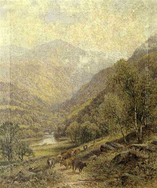 A Wooded Valley With Drover And Cattle On A Path - view 1
