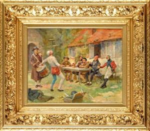 A Scene Outside A Country Tavern With Customers Entertained By A Juggler And Musician by Henry Gillard Glindoni