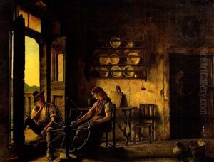 Young Couple Seated Beside A Spinning Wheel