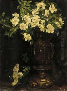 Flowers In A Chinese Vase, With An Ivory Figure On A Table by Isabel Lilian Gloag