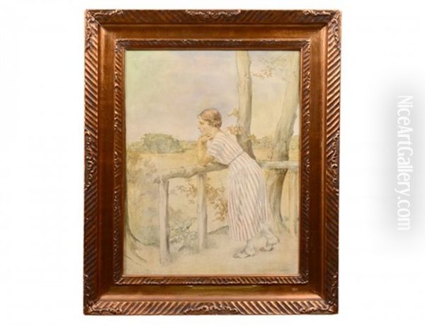 Young Woman Looking Over A Landscape - view 1