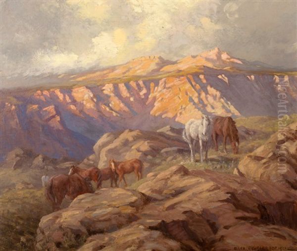 Mountainous Landscape With Horses Grazing - view 1