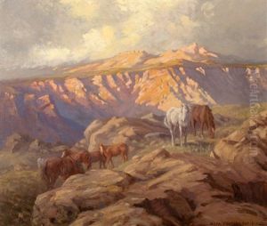 Mountainous Landscape With Horses Grazing by Allerley Glossop