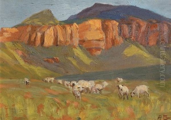 A Flock Of Sheep In The Foothills Of The Drakensberg - view 1