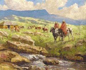 Cattle And Basuto Riders Beside A River Cattle And Basuto Riders Beside A River