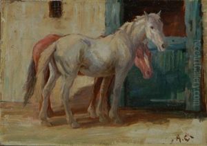 Two Horses Outside A Stable by Allerley Glossop