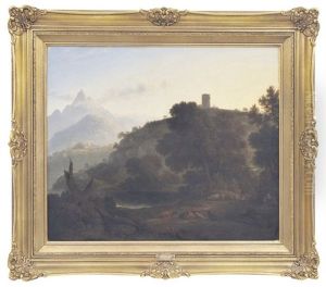 Mountainous Wooded Landscape With Cattle By A Lake by John Glover