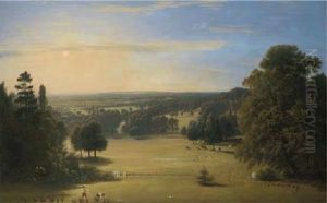 View From Lord Northwick's Villa At Harrow On The Hill, With Gardeners And Other Figures In The Foreground And London In The Distance