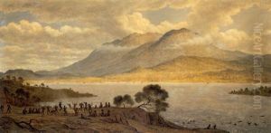 Mount Wellington And Hobart Town From Kangaroo Point; These Natives Danced At The Request Of The Artist
