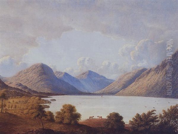 Lake Landscape With Cattle - view 1