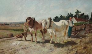 Boy With Dog Near A Carriage On The Field by Frans Backvis