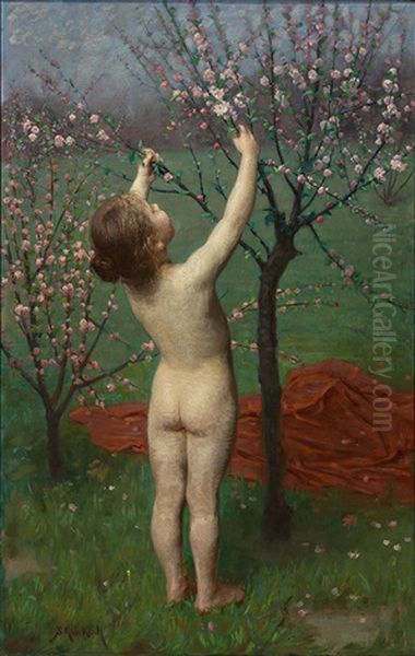 Allegorie Des Fruhlings: Nacktes Kind Greift In Bluhendes Baumchen - view 1