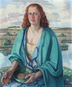 Woman With Fruit Basket In A Landscape