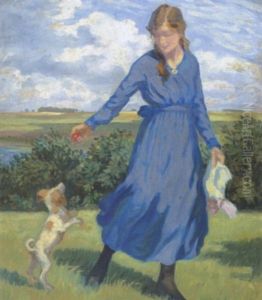 Pige, Der Leger Med Sin Hund by Wilfred Glud