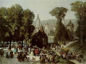 Assemblee De Gentilshommes Aux Abords D'une Ville Fortifiee by Eugene Louis Theodore Glueck