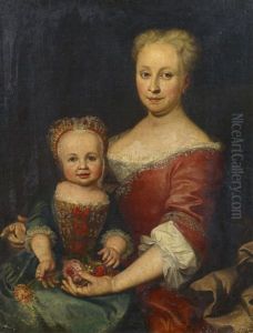 Portrat Einer Hofischen Dame Mit Tochter by Johann Gottlieb Glume