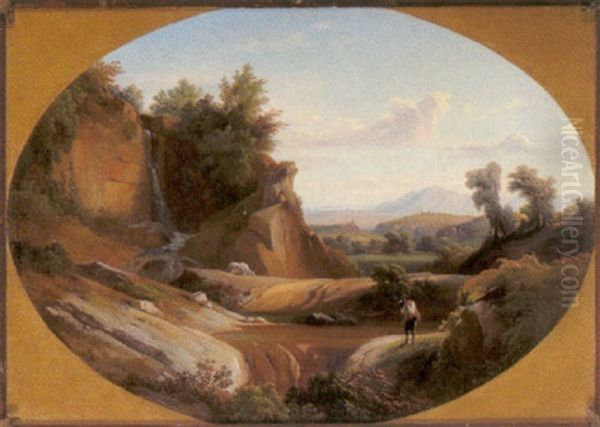 Wanderer Am Bachufer, Vor Einer Weiten Landschaft - view 1