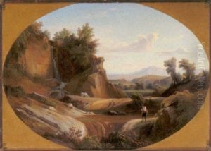 Wanderer Am Bachufer, Vor Einer Weiten Landschaft
