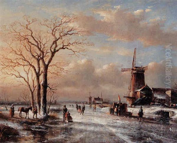 Winter Scene With Figures Enjoying Themselves On The Ice - view 1