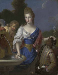 Portrait Of A Lady, Traditionally Identified As Louise Bernardine De Durfort, Duchess Of Duras, With Cupid And A Page, By A Fountain