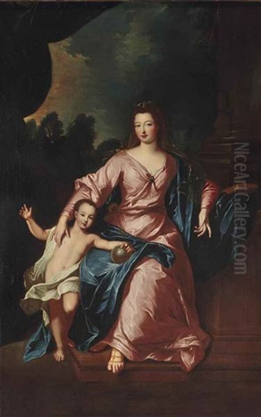 Portrait De Madame Francoise-marie De Bourbon (1677-1749) Avec Son Fils Louis (1703-1752), Futur Duc D'orleans - view 1