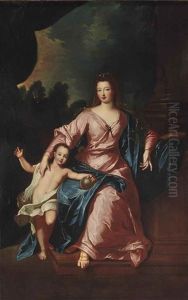 Portrait De Madame Francoise-marie De Bourbon (1677-1749) Avec Son Fils Louis (1703-1752), Futur Duc D'orleans by Pierre Gobert