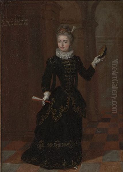 A Portrait Of An Elegant Lady On Her Way To A Ball, Small Full Length, Holding A Mask And Fan, Traditionally Identified As The Marchioness D"espinouse - view 1