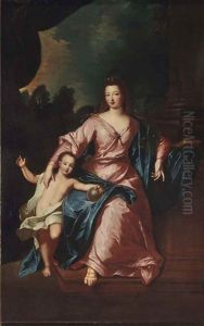 Portrait De Madame Francoise-marie De Bourbon (1677-1749) Avec Son Fils by Pierre Gobert