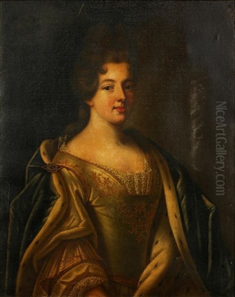 Portrait Of A Noblewoman, Possibly Elisabeth-charlotte De Baviere, Half-length, In A White Dress With A Blue Shawl - view 1