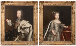 Portrait De Louis Xv; Portrait De Marie Leszcynska (pair) by Pierre Gobert