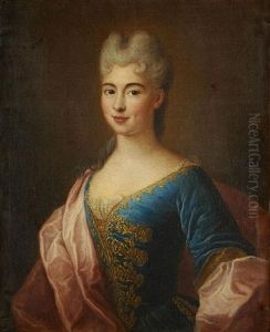 Portrait De Jeune Femme En Robe Bleue Brodee
