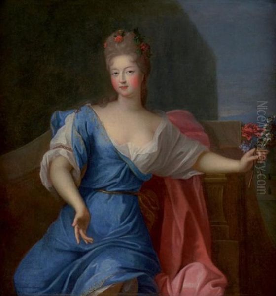Portrait De Francoise Marie De Bourbon Dite Mademoiselle De Blois Tenant Un Bouquet De Fleurs - view 1