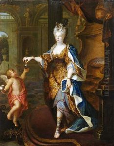 Bildnis Einer Adeligen Dame In Palastinterieur, Die Amor Eine Perle Uberreicht