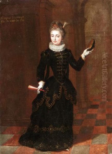 Portrait Of A Lady, Full Length, Wearing A Black Dress And Holding A Fan (the Marchioness D'espinouse?) - view 1