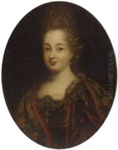 Portrait Of A Young Lady In A Red Dress With Gold Trim
